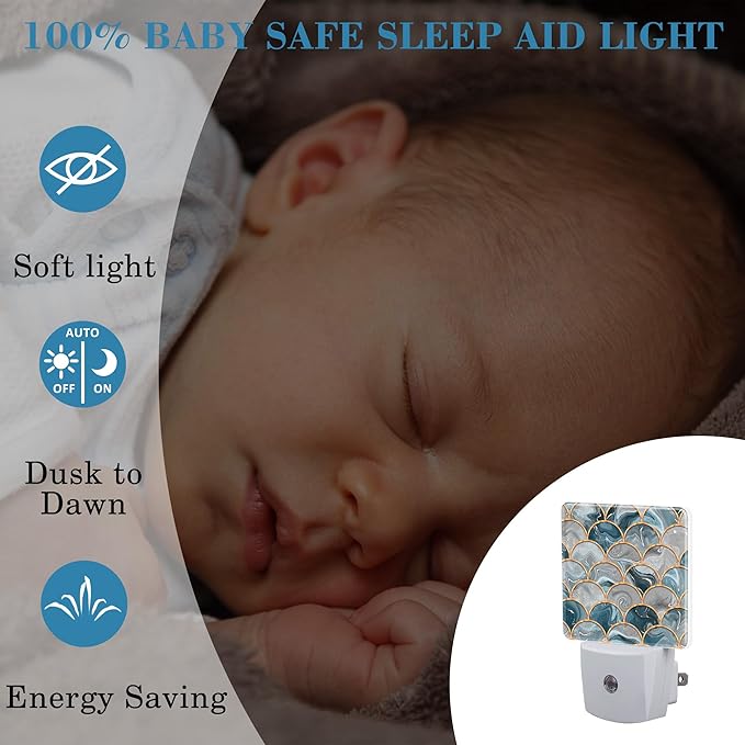 Golden Fluid Marble Texture Night Light Plug into Wall with Dusk to Dawn Sensor Cute Nightlight for Kid Girls Boys Women Men Room Decor, Hallway, Kitchen, Bathroom, Nursery, Stairs