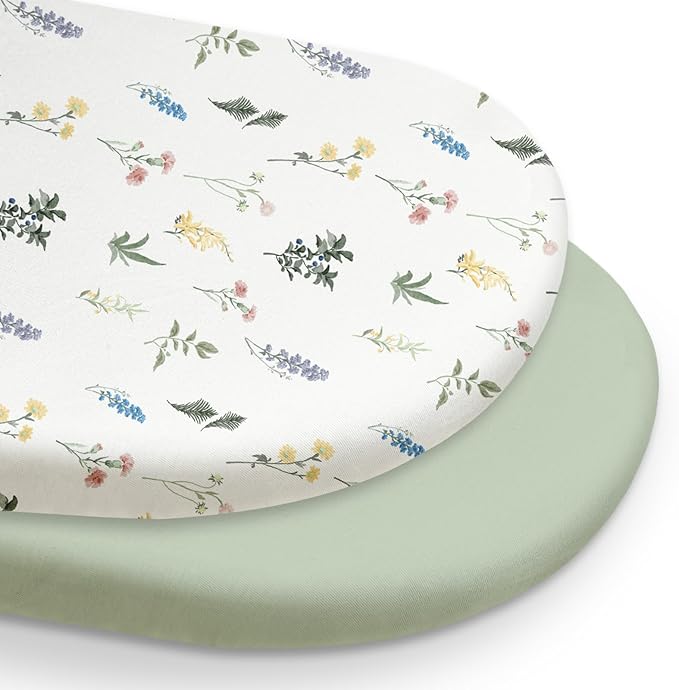 Gllquen Baby Bassinet Sheets 2 Pack, 100% Organic Cotton Bassinet Fitted Sheets for Girls Boys, Soft & Breathable Unisex Baby Mattress Sheet for Standard Bassinets 33"x17"(Green)