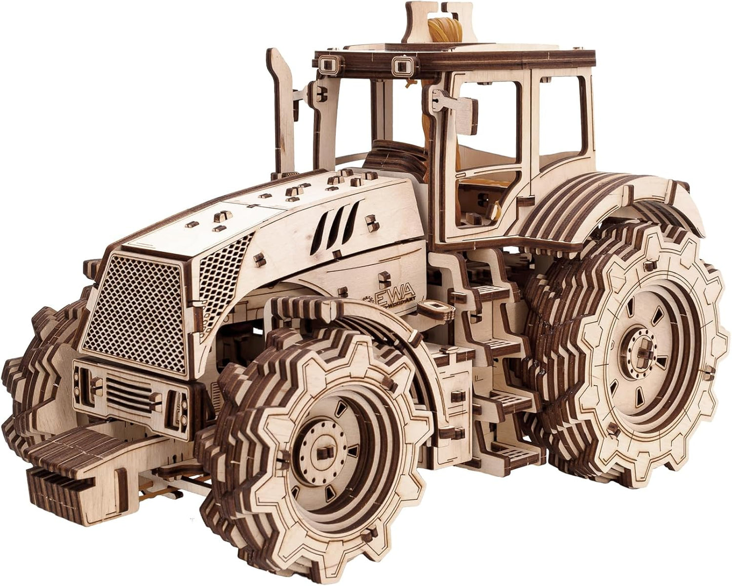 EWA 3D Mechanical Wooden Model - DIY Tractor with Start-Stop System, Inline-Six Engine & More - 3D Wooden Puzzle for 15 yrs Above & Adults - Eco Wood Art, 596 Piece