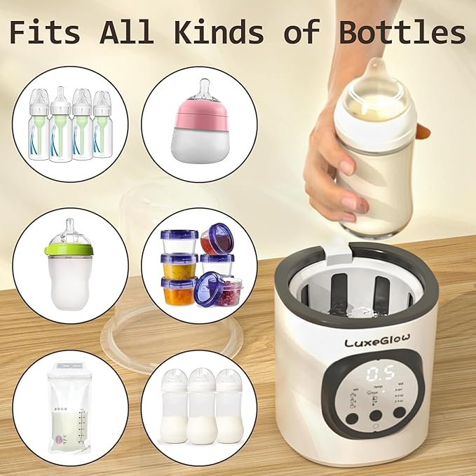 Fast Baby Bottle Warmer for Breastmilk and Formula, Smart Temperature Control to Preserve Fullest Nutrients in Breastmilk, LuxeGlow 10-in-1 Multifunctional for All Bottles Night Feeding Easy