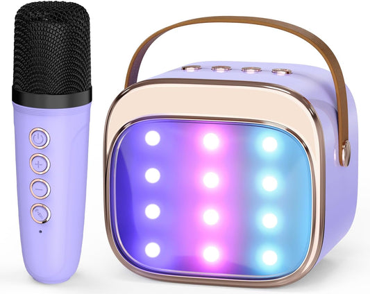FLUESTON Mini Karaoke Machine for Kids Adults, Portable Bluetooth Speaker with Wireless Microphone, Birthday Kids Gifts Toys for Girls Ages 3, 4, 5, 6, 7, 8, 9,10,11,12+ Years Old