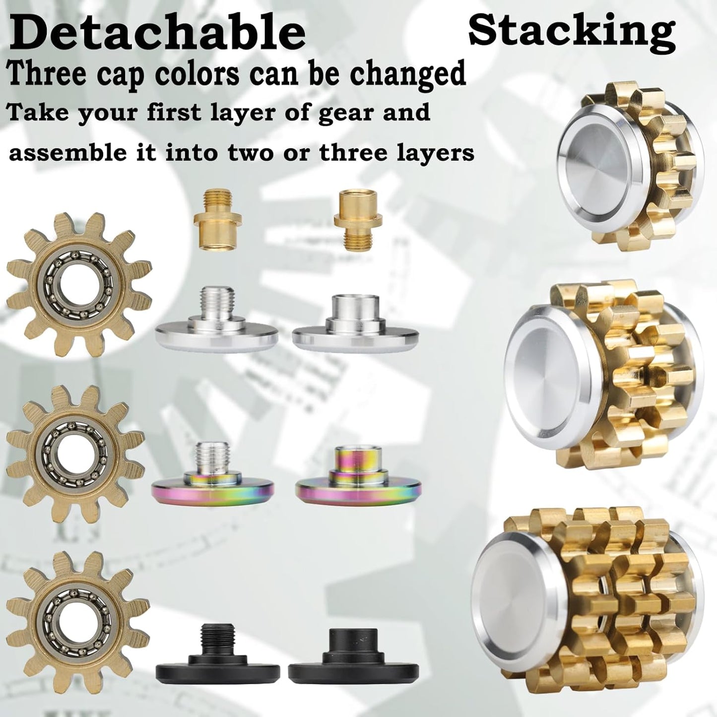 Metal Fidget Spinner for Adults, Small Mini Hand Toys, Copper Gear Linkage Fidget Blocks, Stacking Extendable Fingears Gyro, Bearing, Autism Sensory ADHD Anxiety Reduce