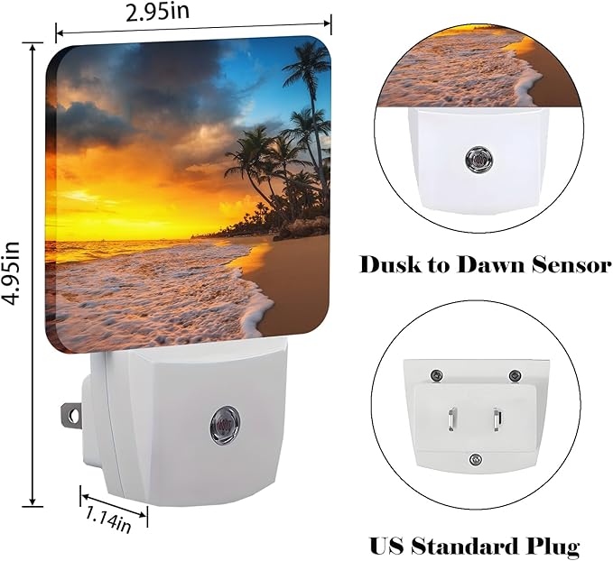 Sunset Beach Night Light,Plug Into Wall with Dusk to Dawn Light Sensors, Warm Nightlights for Bedroom, Bathroom, Hallway, Kitchen, Gifts Ideal for Boys Girls Women Men