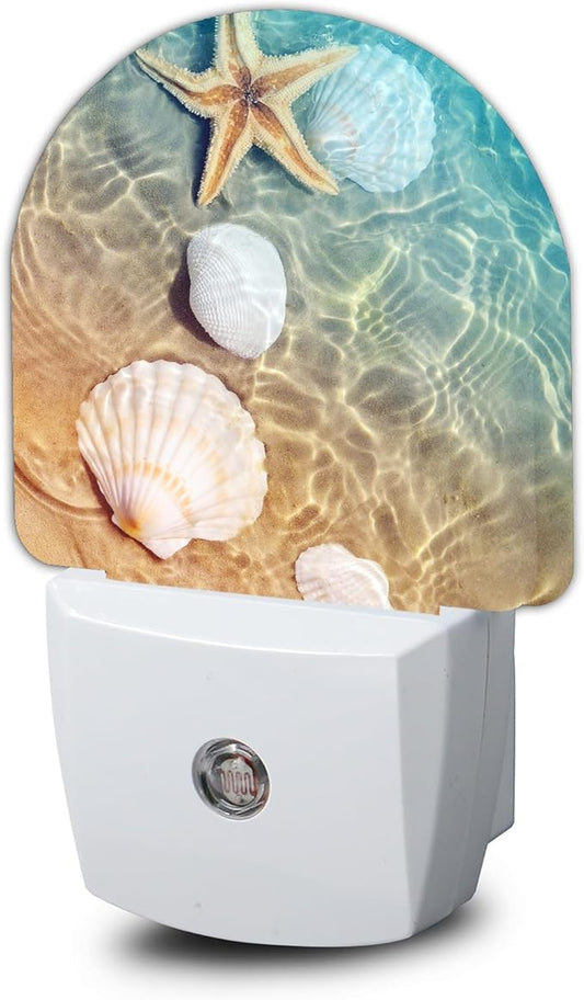 Starfish Shells Night Light,Beach Night Lights Plug into Wall with Dusk to Dawn Sensor,Lamp for Bedroom Bathroom Hallway Nightlight for Women Girls