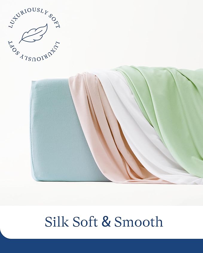 PurComfy Supersoft Pack and Play Sheets Fitted, Premium Bamboo Viscose Mini Crib Sheets, Pack N Play Mattress Sheets, Graco Playard Baby Sheets Neutral for Boys Girls, 5'' Deep Pocket 2-Pack