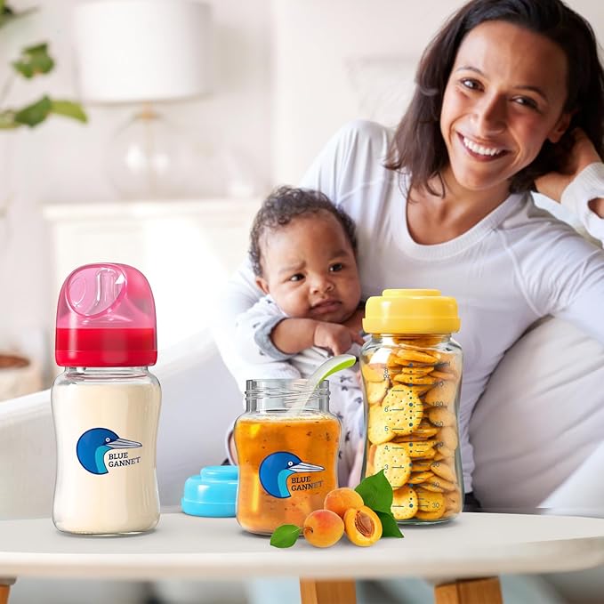 Multipurpose Anti-Colic Glass Baby Bottles with Slow Flow and Natural Flow Nipples, Breast Milk Collection and Storage Bottles, Wide-Neck Breast Pumps Compatible, 6-Pack (4oz, 6oz, 8oz)