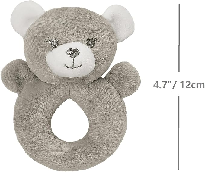 CREVENT Cozy Plush Baby Loveys for Baby Girls Boys, Stuffed Animal Ring Rattle Shaker Toy for Newborns (Ring Bear)