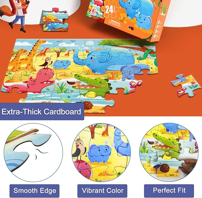 Jumbo Floor Puzzle for Kids, Large Jigsaw Puzzles 24 Piece for Kids Ages 3-5,Preschool Learning & Education Toys, Gifts for 4-8 Year Old Boys and Girls (Jungle Animals)