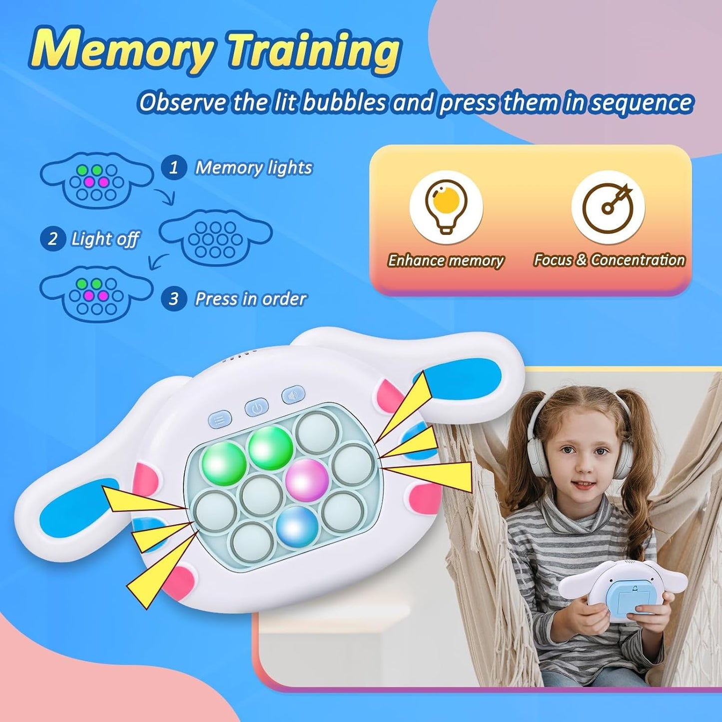 Pop Game Light Up Fidget Toy, Quick Push Bubble Game, Decompression Breakthrough Puzzle Pop Game Machine, Multiple Game Modes Toy for 3+ Years (Dog)