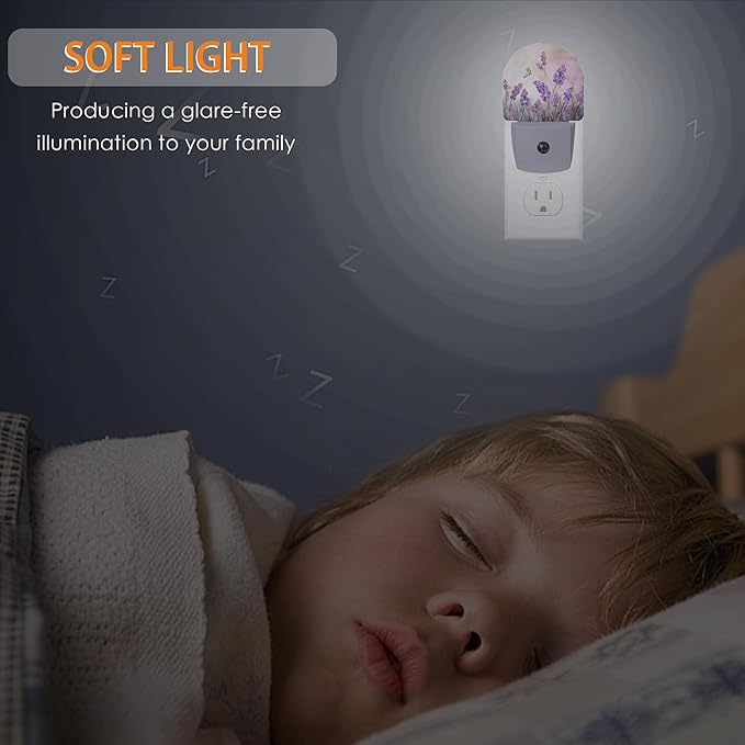 Lavander Flower Butterfly Night Light,Night Lights Plug into Wall with Dusk to Dawn Sensor,Lamp for Bedroom Bathroom Hallway Nightlight for Women Girls