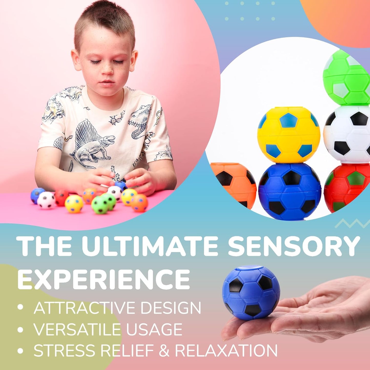 Spinner Balls 1.4''- Mini Fidget Spinner Soccer Balls - Soccer Party Favors Classroom Prizes - Sensory Toys for Kids 4-12 - Fidget Toy Gifts for Kids - Spinner Balls Bulk - 25pcs