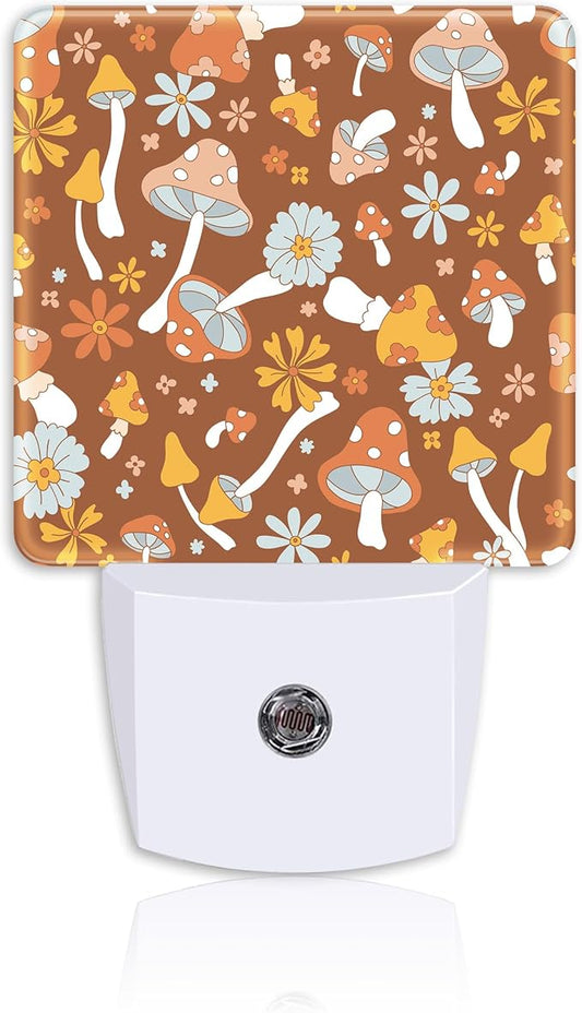 Retro Cartoon Mushrooms Plug Night Light,Childish Floret Night Light Lamp Auto Sensor Energy Efficient Dusk to Dawn Lights for Girls Boys Women Room Decor,Hallway,Kitchen,Bathroom,Nursery,Stairs