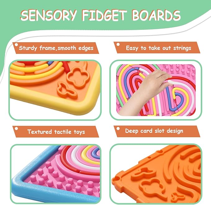 Sensory Activity Board Toys for Kids: 2Pack Double-Sided Sensory Fidget Toys for Stress Anxiety & Calming with Travel Bag | Christmas Stocking Stuffers Toys for Toddler Boys & Girls Ages 3 4 5 6 7 8