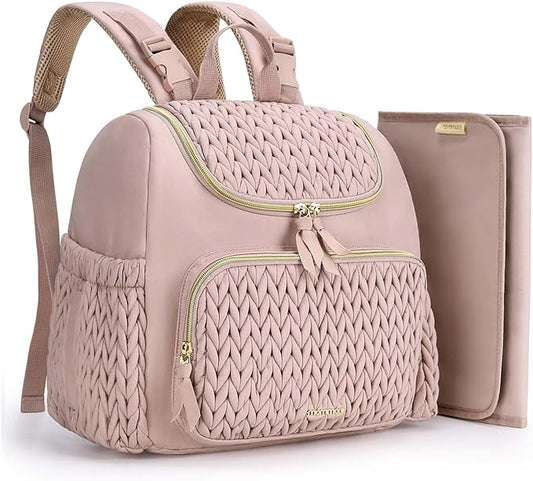 mommore Diaper Bag Small Diaper Backpack Stylish Baby Travel Backpacks with Insulated Pockets, Changing Pad, Stroller Straps