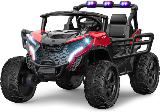 24V 2 Seater Ride on Car Truck, 4x200W, EVA Tires, 4WD/2WD, Rainbow Lights, Remote Control, Shock Absorbers, Bluetooth, Ride On UTV Toy for Kids Ages 3-8, Red