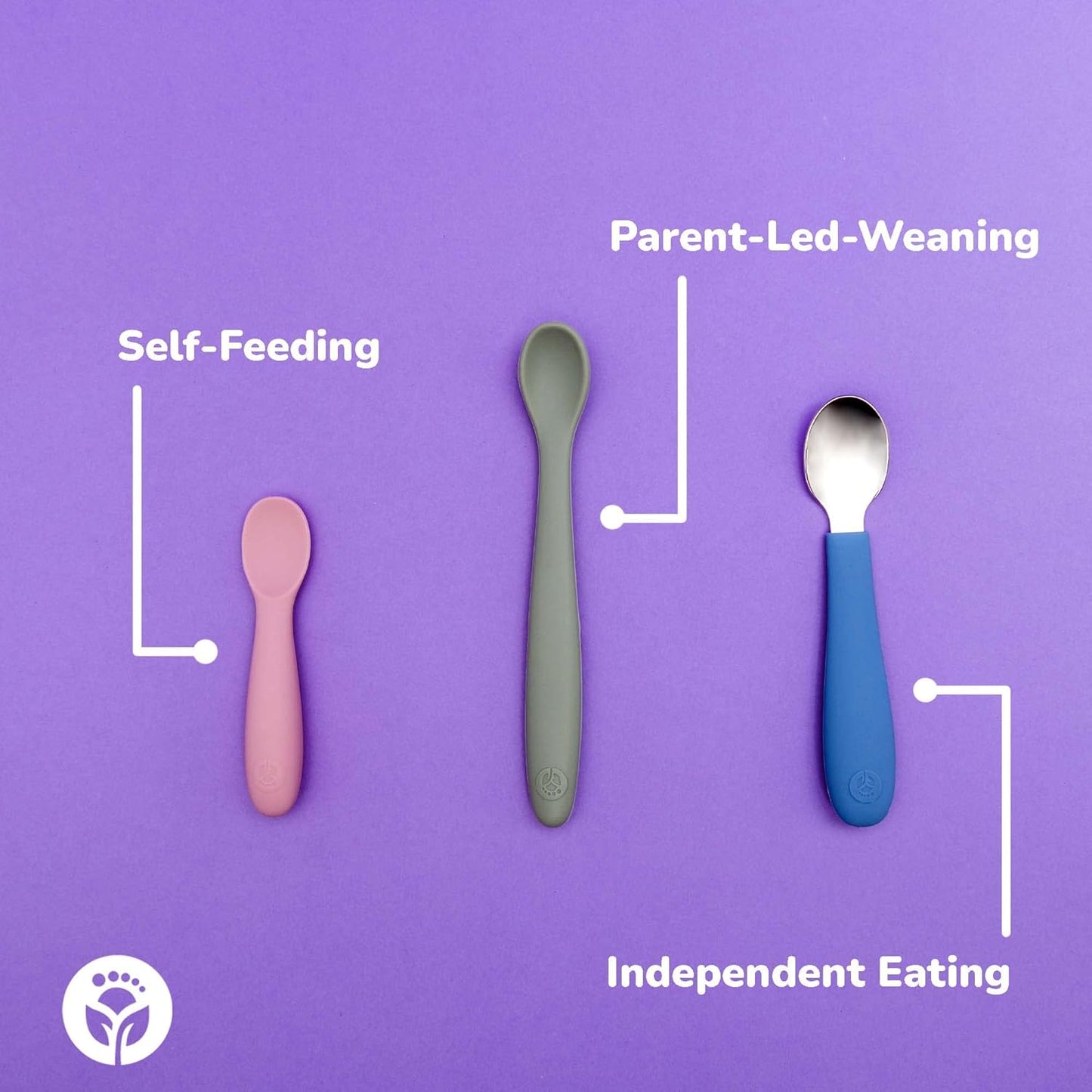 WeeSprout Baby Spoons for Self Feeding 6 Months +, Soft & Durable Silicone Utensils for Sensitive Gums & Teeth, Easy Grip Handles & Shorter Length for Little Hands, 3 Pack + Carrying Case