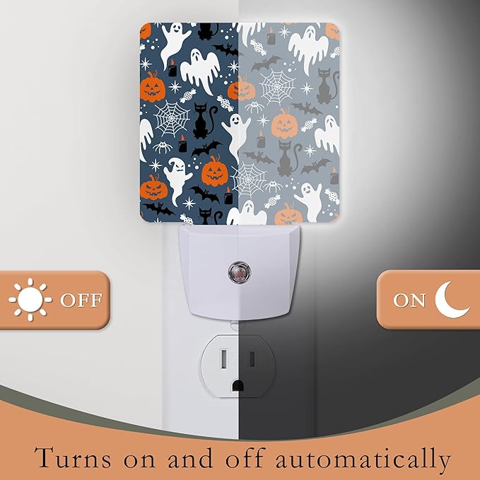 Halloween Night Lights Plug into Wall,Black Cat Ghost Pumpkin Night Light Dusk to Dawn Sensor LED Lamp 0.5W for Boys/Girls/Women/Men Decorations Room 0.5W Sleep Friendly