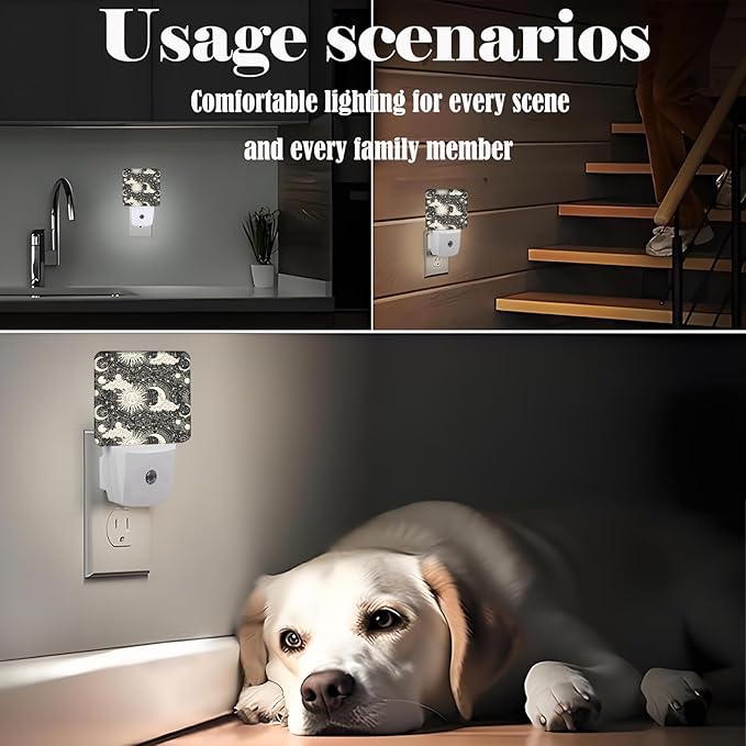 Moon and Sun Night Light,Plug Into Wall for Boys Girls Bedroom Decorative Square Night Light Lamp 0.5w Sleep Friendly