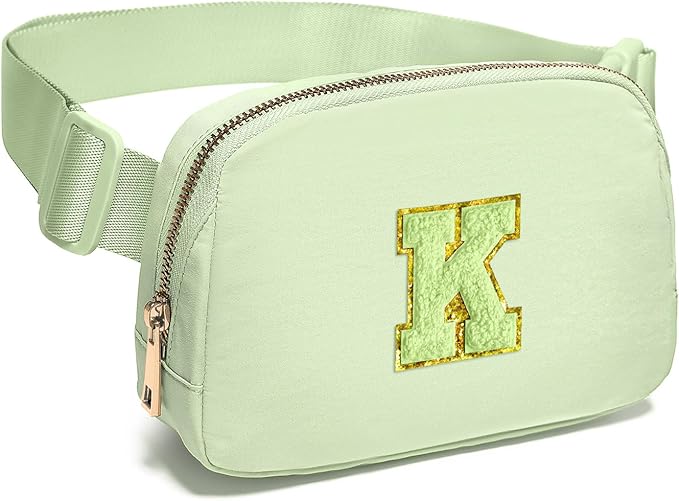 Gitus Gifts for 8 9 10 11 12 Year Old Girls Belt Bag Fanny Pack Crossbody Bags with Initial Letter Patch Cute Stuff Birthday Gifts for Teen Girls Women Personalized Trend Stuff (Light Green-K)