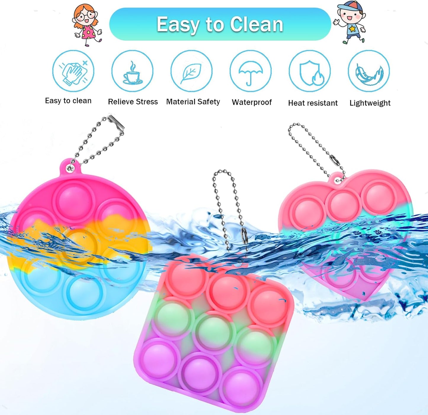 30PCS Party Favors for Kids,Bulk Fidget Toys, Birthday Party Toys, Small Classroom Prizes Box Fidgets Toys for Kids Toddlers Adult, Goodie Bag Stuffers, Treasure Chest, Bubbles Poppers (Square)