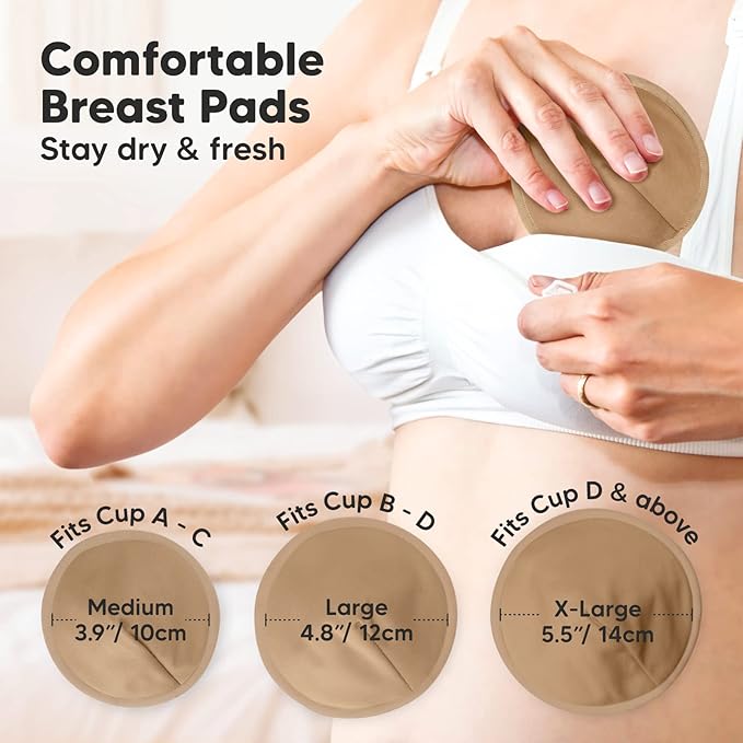 Organic Nursing Pads - 14 Washable Viscose Derived from Bamboo Breastfeeding Pads, Wash Bag, Reusable Breast Pads for Breastfeeding, Nipple Pads for Breastfeeding Essentials(Coffee, L 4.8")