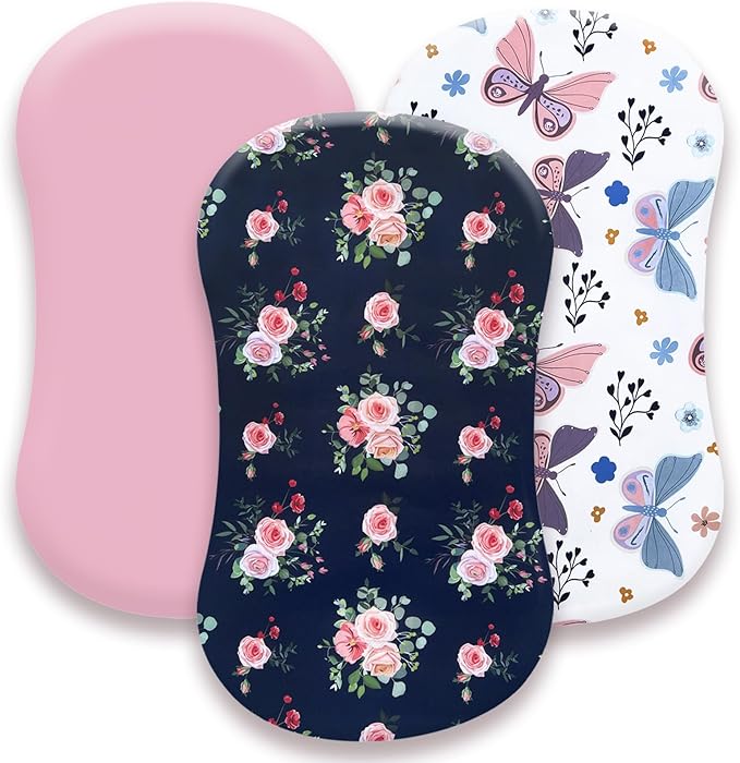 AMROSE 3 Pack Heavenly Soft Bassinet Sheets for Baby Girls, Universal Fitted for Various Cradle and Bassinet Mattress Pad, Silk Touch Gentle Breathable Microfiber, Floral & Butterfly