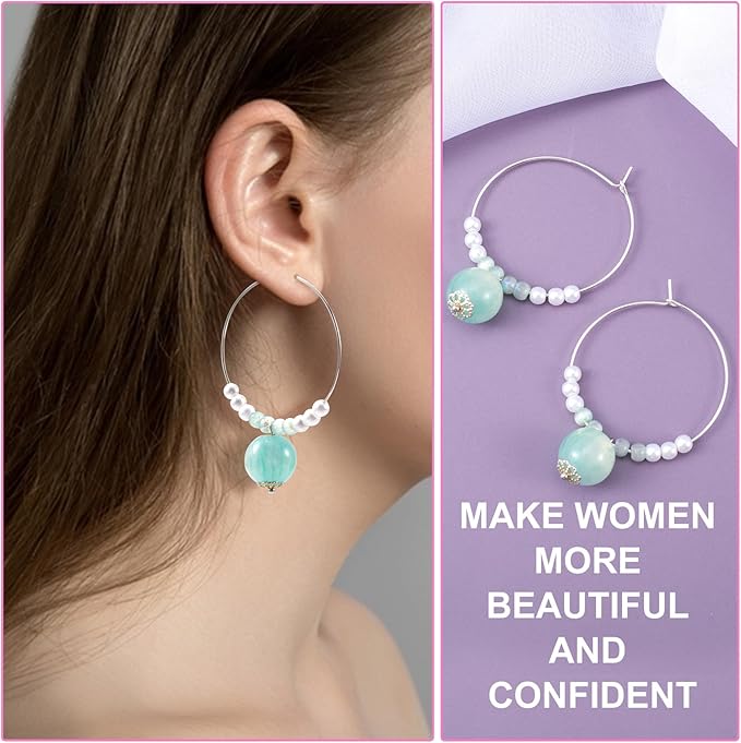 Pndeyo 60pcs Hypoallergenic Earring Beading Hoops, Mix Sizes Round Hoop Earrings Findings, Open Earring Wire Ring Accessories for Jewelry Making- Silver