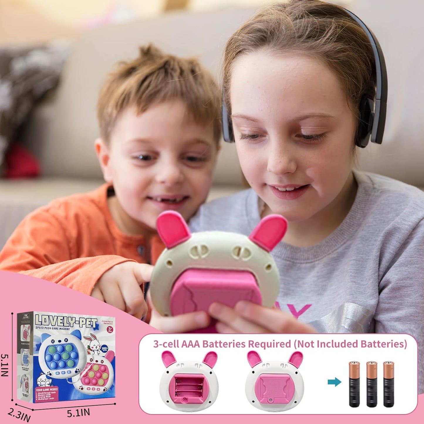 Pop Quick Push Game Console Fidget Toys Light Up Handheld Puzzle Press Popping Toy for Kids Adult Cute Rabbit