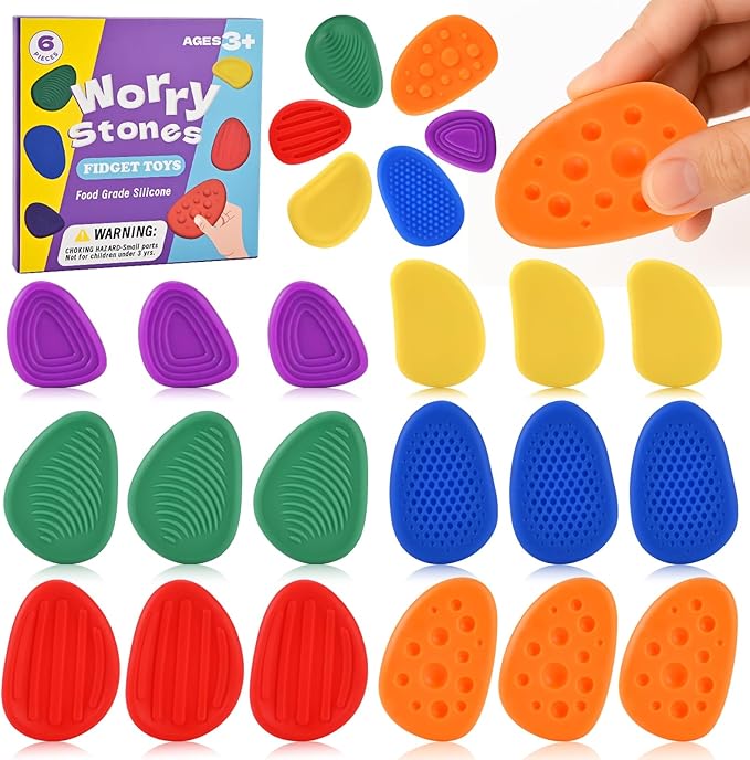 GOLDGE 24-Pack Sensory Fidget Stones for Kids - Soft Textured Worry Stones for Autism, Anxiety Relief, and Stress Calming - Perfect for Students and Small Prizes
