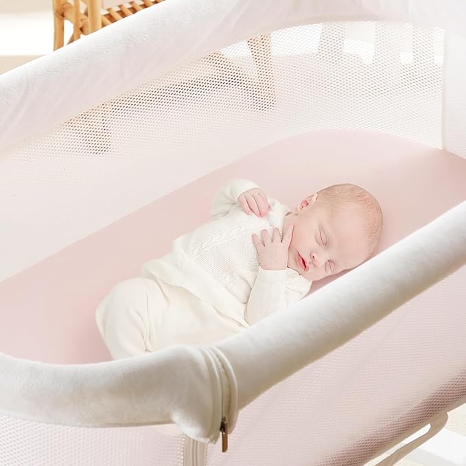 Stretch Ultra Soft Fitted Bassinet Sheet Set 2 Pack, Universal Fit for Bassinets Baby Cradle Moses Basket Oval Rectangle Mattress Safe and Snug, Pink Rose Print