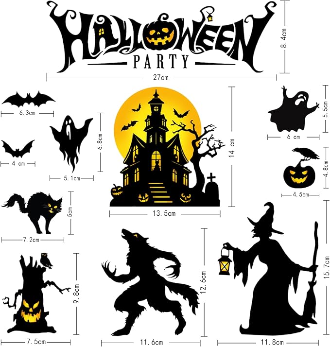 Halloween Window Clings Halloween Window Decals Double-Side Removable Stickers for Halloween Decorations with Ghost Bats Pumpkins Witch Tombstone Haunted House Halloween Window Stickers