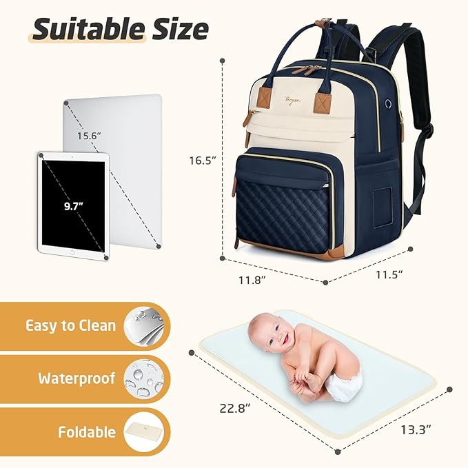 Diaper Bag Backpack - Extra Large Diaper Bag for 2 Kids Twin, Travel Baby Bags for Mom Dad 25-37L Expandable with Changing Pad Earphone Hole, Apricot Blue