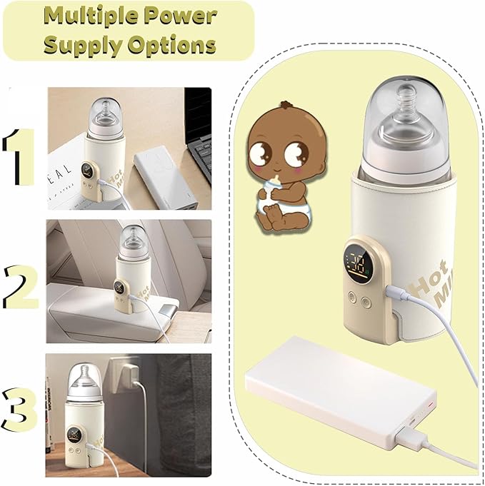 Bottle Warmer on the go,Comfortable Car Waterless Breastmilk Heater,Rechargeable Portable Milk Warmer for Travel,Fast Warming,Long-Lasting Warming up to 6-10H (10000 mAh)