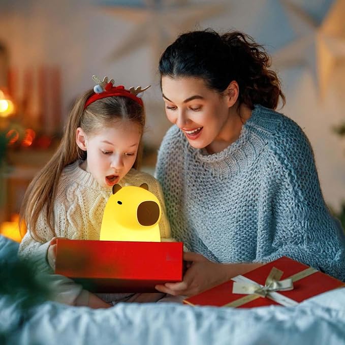 Capybara Night Light,Cute Silicone Squishy LED Animal Lamp,Dimmable Nursery Nightlight,Rechargeable Bedside Table Lamp with Touch Control,Xmas Birthday Gifts for Toddler,Breastfeeding