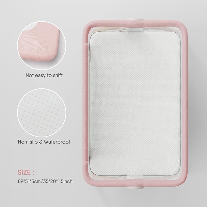 35x20x1.5 Breathable Crib Mattress Protector, Gel Memory Foam Toddler Mattress, Portable Crib Mattress Cover with Sheet for Mini Cribs & Baby Bassinet (Pink)