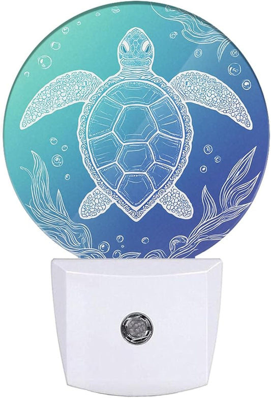 EKOBLA Blue Sea Turtle Night Light Summer Turtle Underwater Vintage Night Lights Plug into Wall Ocean Themed Led Lamp Home Decor for Living Room Bedroom, 0.5W Nightlight