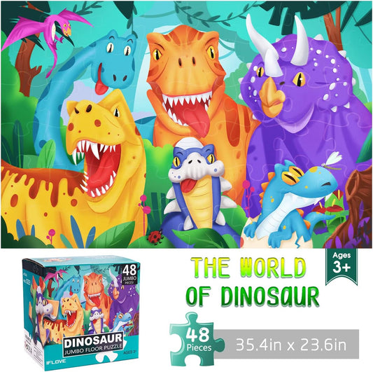 Jumbo Floor Puzzle for Kids Dinosaur Jigsaw Large Puzzles 48 Piece Ages 3-6 for Toddler Children Learning Preschool Educational Intellectual Development Toys 4-8 Years Old Easter Gift for Boy and Girl