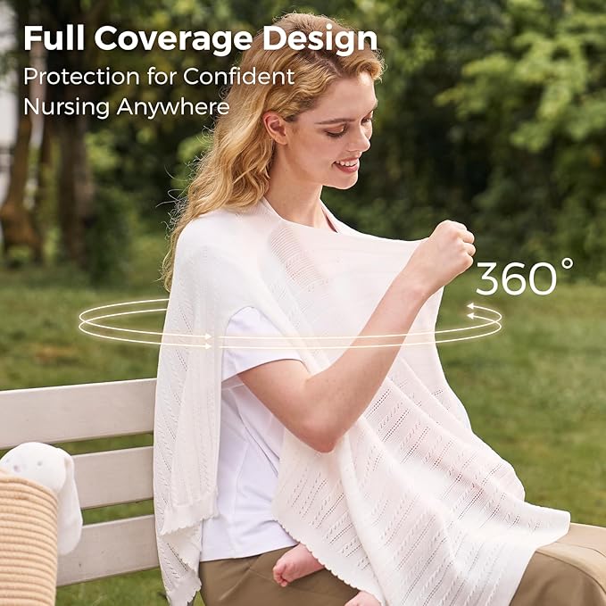 Momcozy Ultra-Light Nursing Cover for Breastfeeding, Soft Breathable Tencel™ Lyocell Fabric, Multi-Use Feeding Shawl, Newborn Essentials Must Haves(White)