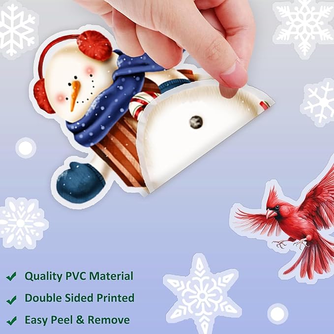 195 Pcs Christmas Window Clings Xmas Snowman Snowflake Window Decoration Large-Size Double-Side | Reusable Snowflake Window Stickers for Xmas Decorations Party Home Decor