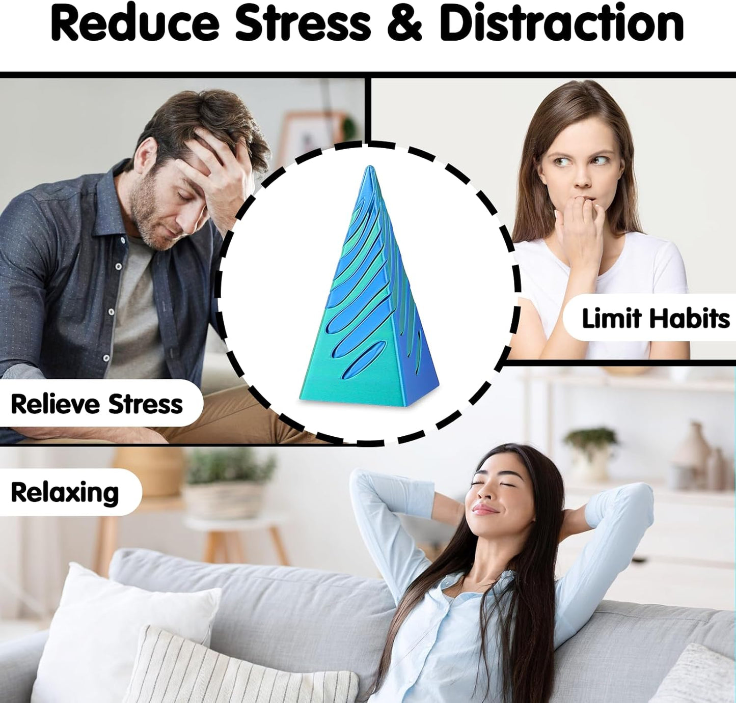 3D Printed Spiral Cone Fidget Toy,Impossible Cone Pyramid Passthrough Sculpture,Stress and Anxiety Relief Fidget Desk Toys(Green Blue)