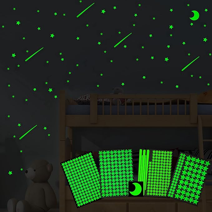 Realistic Glow Stars & Moon - 500pcs Luminous Glowing Stars, Shooting Star Room Decor