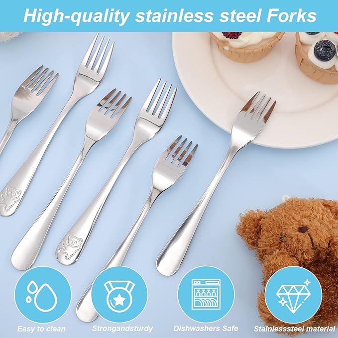 24 Piece Toddler Forks,Stainless Steel Kids Forks,Kids Silverware,Kid Utensil Set,6.5 inch Kids Dinner Fork Toddler Utensils,Metal Baby Fork for Self Feeding,Dishwasher Safe