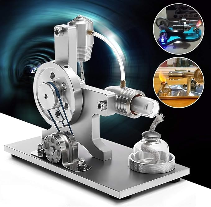Hot Air Stirling Motor Power Generator Alpha Engine Model Educational Physics Experiment Kit (A)