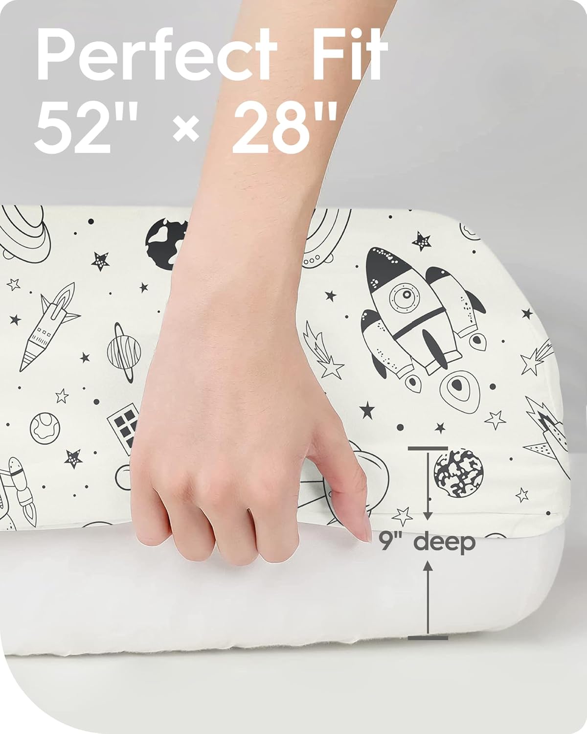 Crib Sheet for Boy Girl, Premium Soft Jersey Knit Fitted Crib Sheet, Safe and Snug, Durable, Stylish Crib Sheet, 28''x52''x9'' Extra Deep Pocket, Night Space