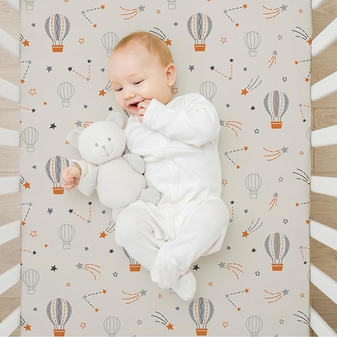 BROLEX Baby Fitted Crib Sheets: Kid Crib Sheets - Set of 2 for Toddler Standard Size Crib Mattress for Boys and Girls - Jersey Knit Crib Bed Sheets Starsmoon Balloon