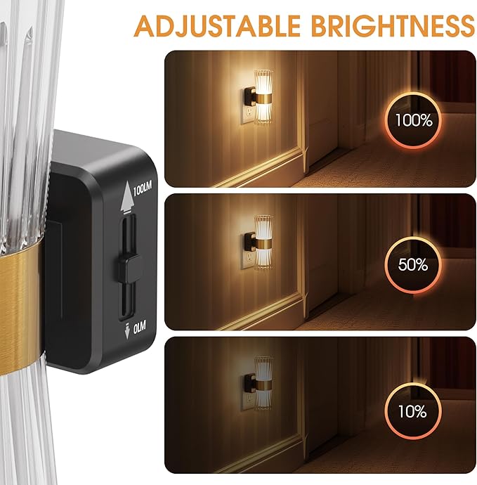 Night Light Plug into Wall, 2 Pack, 320° Rotation Night Light with Dusk to Dawn Light Sensor, Soft White 3000K, 0-100LM Adjustable Brightness, Unique Elegant Design for Use in Bedroom, Hallways