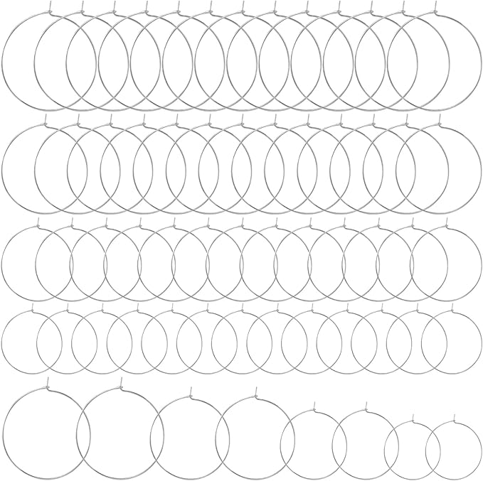 Pndeyo 60pcs Hypoallergenic Earring Beading Hoops, Mix Sizes Round Hoop Earrings Findings, Open Earring Wire Ring Accessories for Jewelry Making- Silver