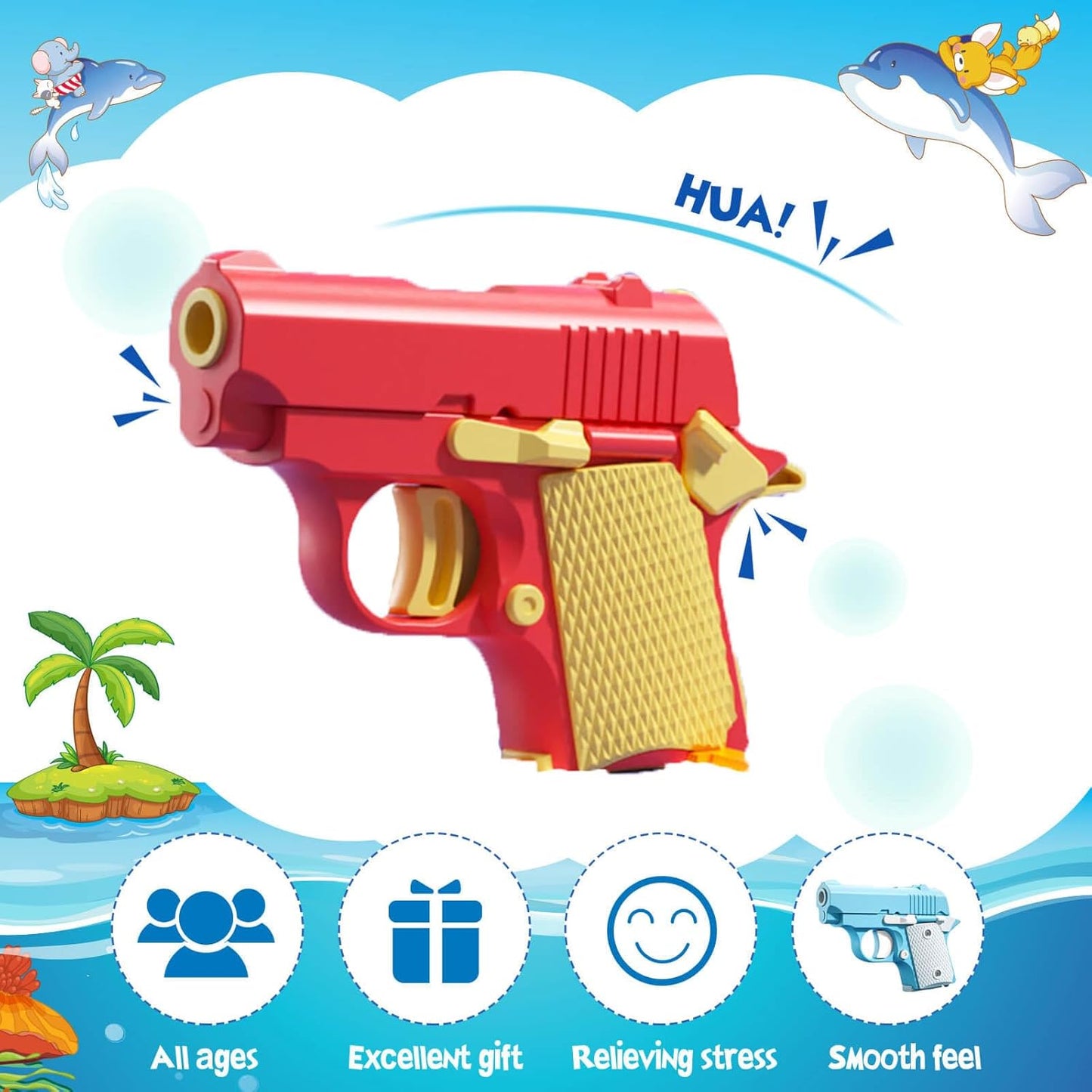 Fidget Toys Pistol, 3D Gravity Mini 1911 Fidget Pistol Toys,Fidget Sensory Toys,Stress Relief for Adults, Suitable for Relieving ADHD, Anxiety, Best Gift for Adults and Kids(Red/Yellow)