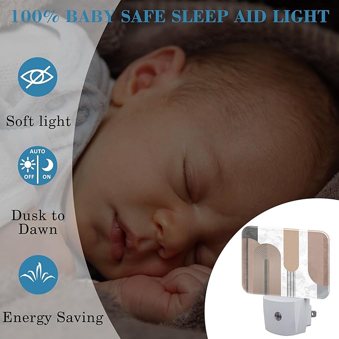 Modern Minimalist Art Night Light Plug into Wall, Gray Lines and Black Circles Night Light with Dusk to Dawn Sensor for Kid Girls Boys Women Bedroom, Hallway, Kitchen, Bathroom, Stairs Decor