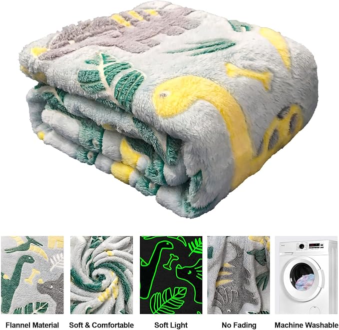 TEHALK Dinosaur Fleece Blanket, 40x60in, Glow in The Dark, Soft Throw Blanket for Boys/Kids, Birthday Gifts
